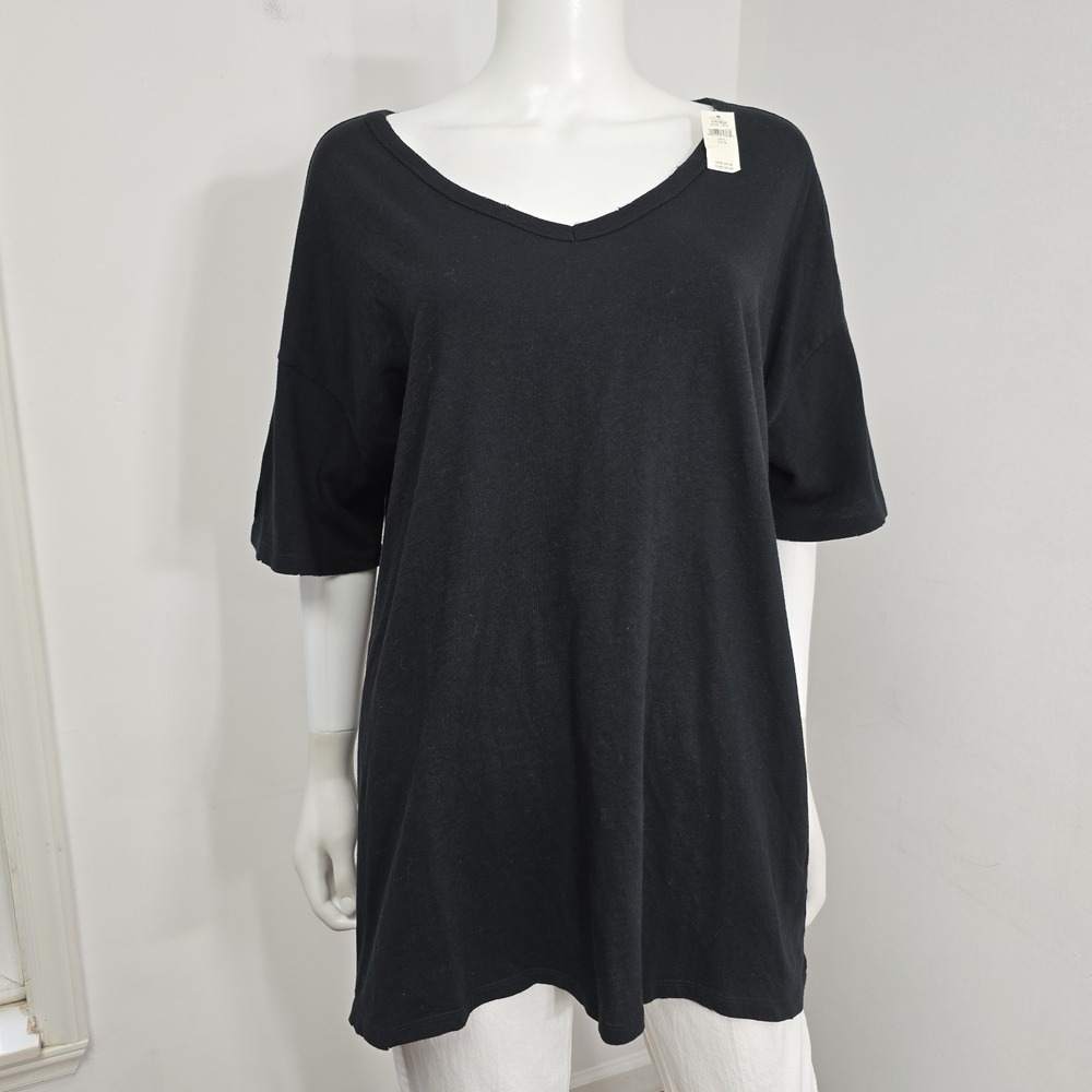 Aerie Womens Distressed Basic V-neck Boyfriend Tee T-Shirt Size L Oversized NWT